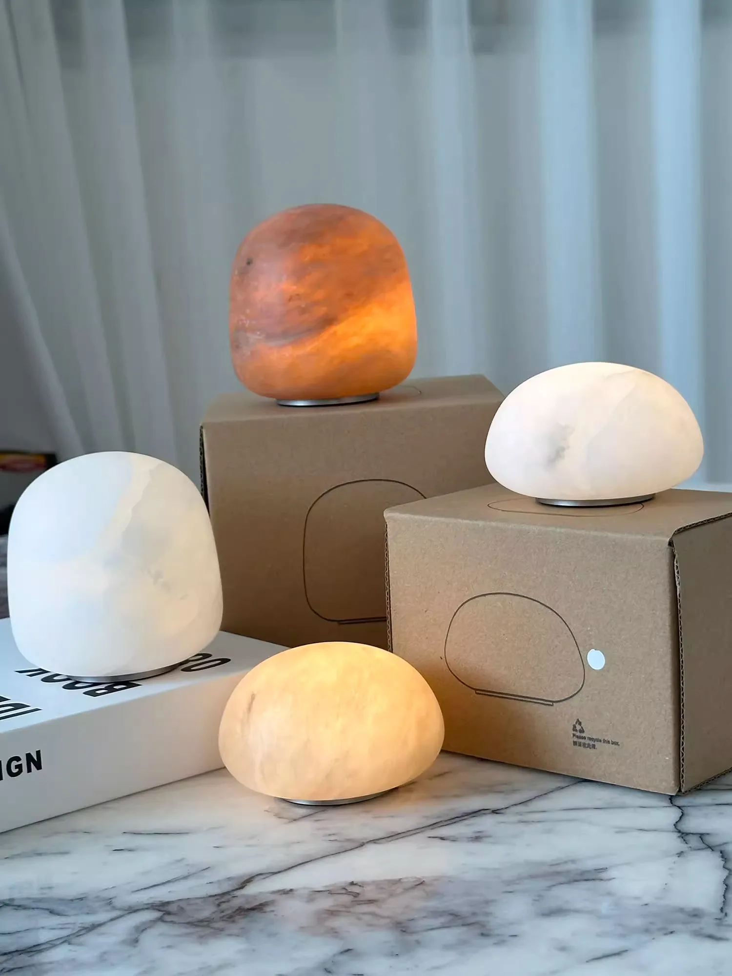 

Modern Simplicity Creativity Stone Bedroom Bedside Small Desk lamp Round Shape Design Cloud Stone Decoration Advanced Desk lamp