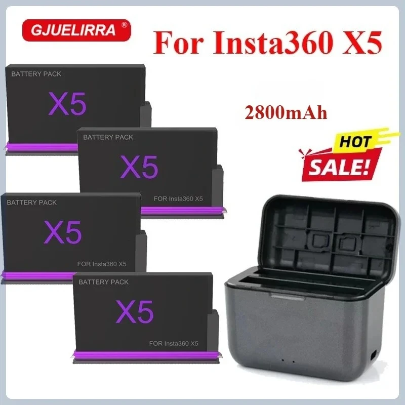 2800mAh 3.89V Battery+2-Slot Charger For Insta360 X5 Battery Camera 360 Panoramic Action Batteries For Insta360X5 Accessories