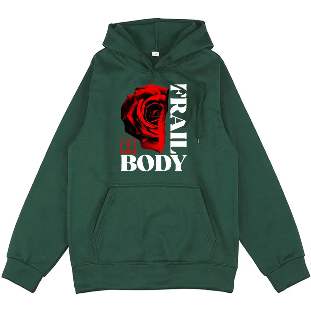 Frail Body Rose Flower Printing Hooded Moletom Unisex Men Women Clothes Hooded Comfortable Heavy Mental Streetwear Warm Pullover