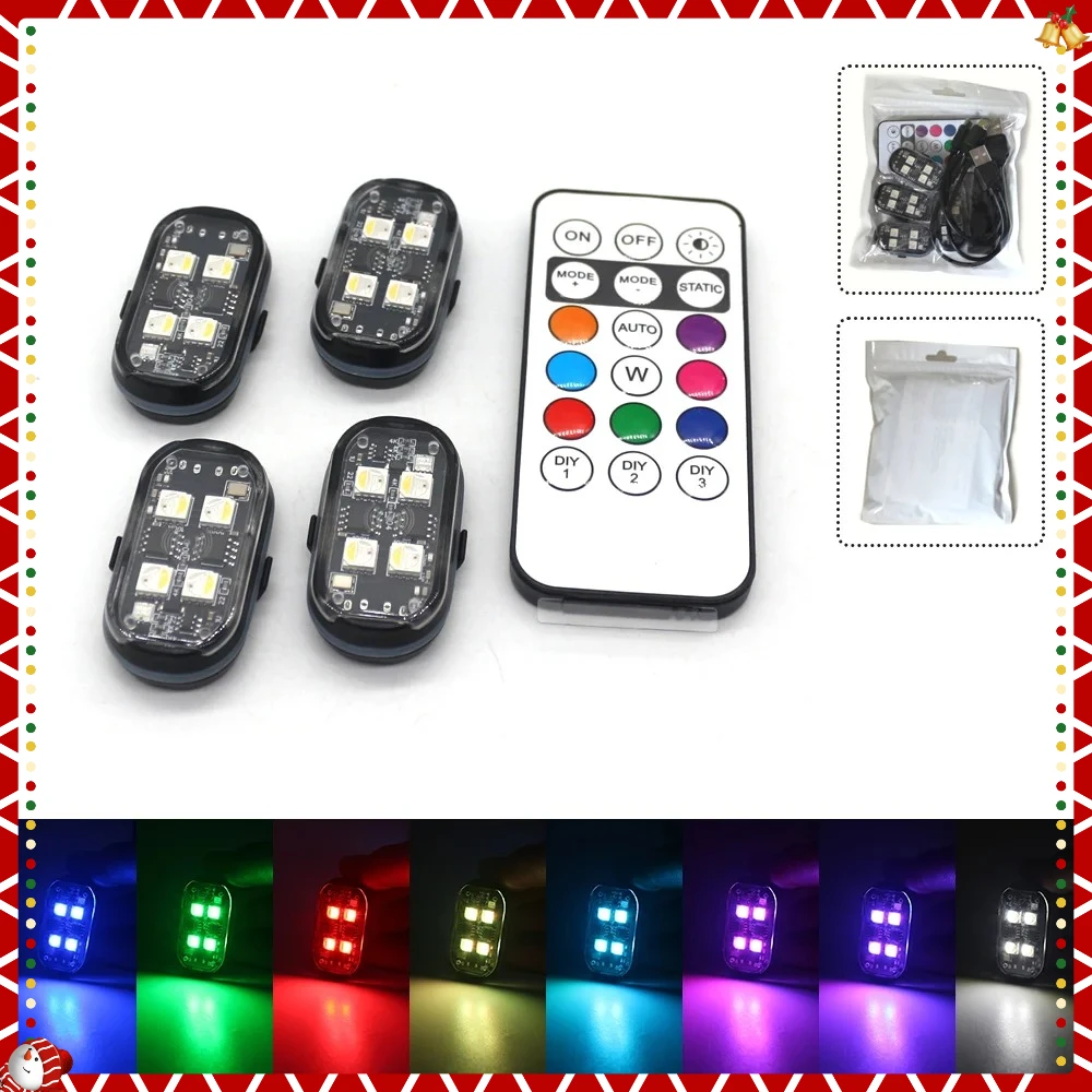 

2/4pcs Wireless LED Strobe Lights Car Decor Atmosphere Light, 8 Colors Rechargeable Led Lights Anti-Collision LED Warning Light