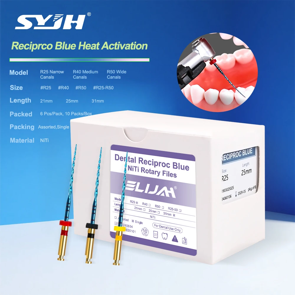 

SYJH 10 упаковок/коробка стоматологические возвратно-поступательные синие эндодонтические файлы 21/25/31 мм R25/40/50 только один двигатель используют роторный файл корневых каналов Niti