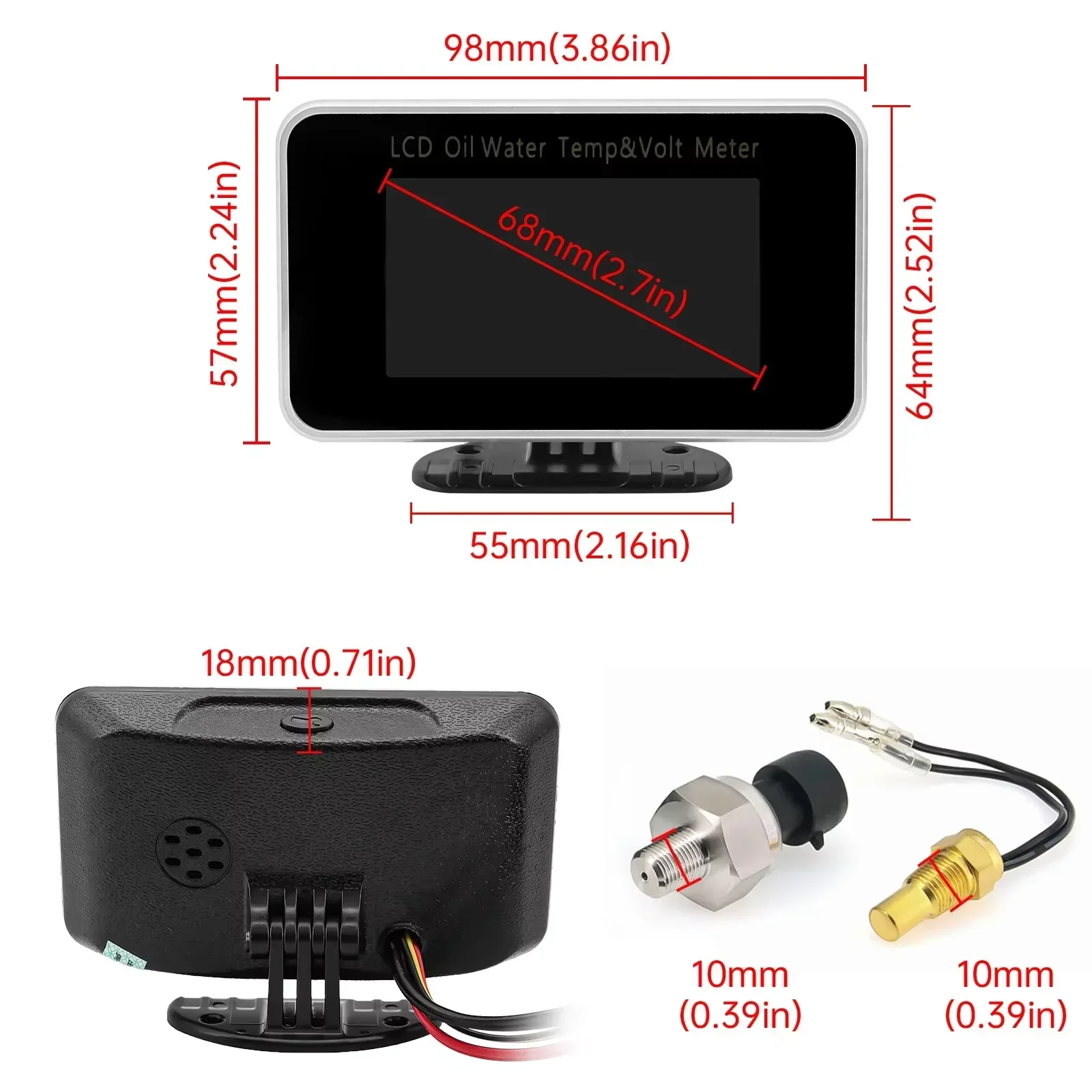 3-in-1 Universal Auto 12V/24V LCD Digital LKW Auto Öldruck Spannung Wassertemperatur Kombinationsanzeige mit 1/8 NPT Sensoren – Detail 12