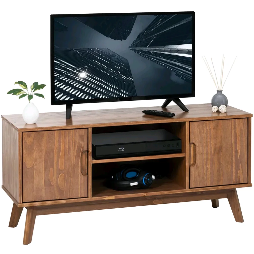 

！@Combohome Modern Wooden Tv Stands Television Console with Sliding Door Mid Century Storage Tv Cabinet Living Room Furniture
