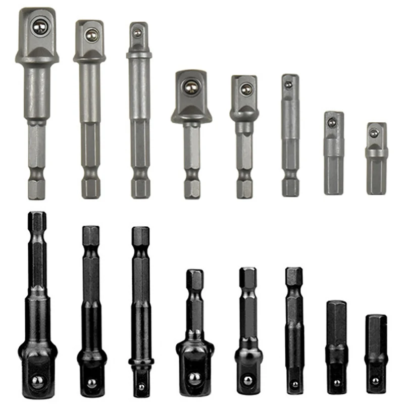 

8Pcs/Set 1/4 "3/8" 1/2 "Socket Adapter Hexagonal Shank To Square Extension Sleeve Electric Wrench Socket Connecting Rods