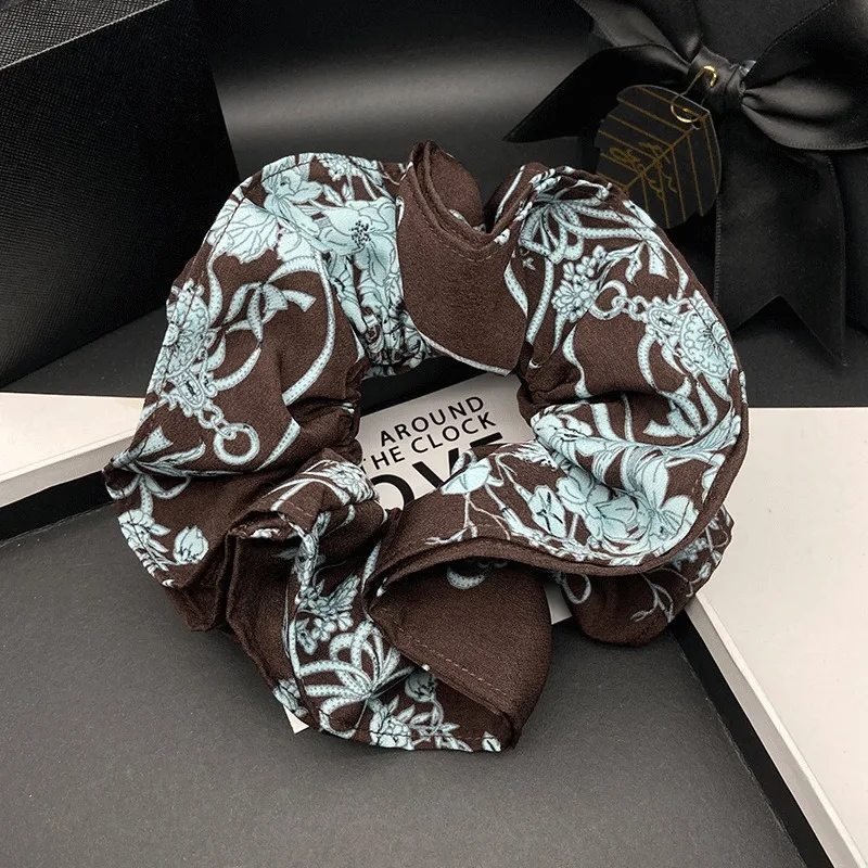 Women Korean Style Retro Tie Dye Double Layer Ruffled Scrunchie 3D Stereoscopic Hair Flower Elastic Hair Tie