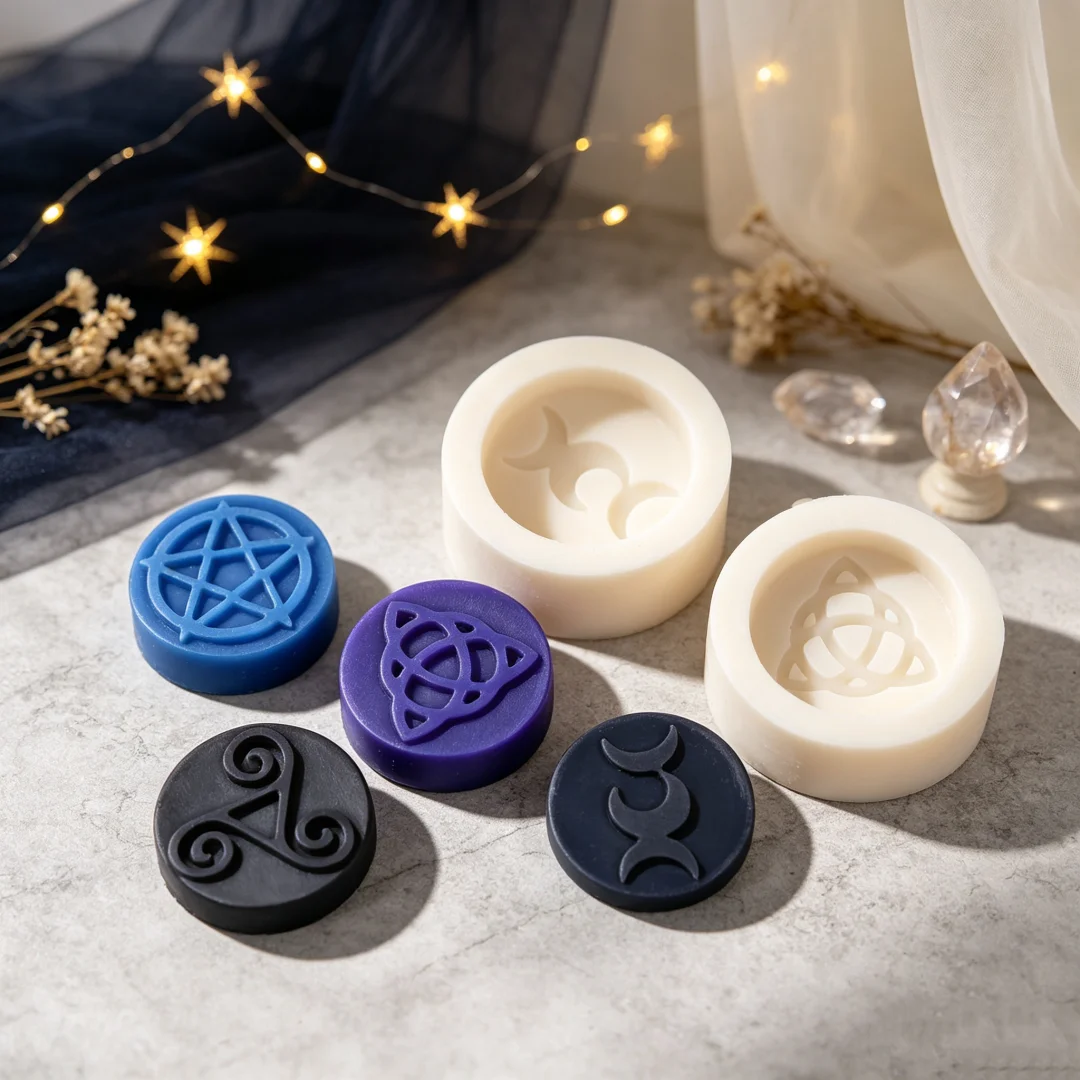 3D Mini Wicca Symbol Silicone Soap Mold Pentagram Triple Moon Triquetra Knot Sign Candle Resin Craft Mould Witchcraft Home Decor