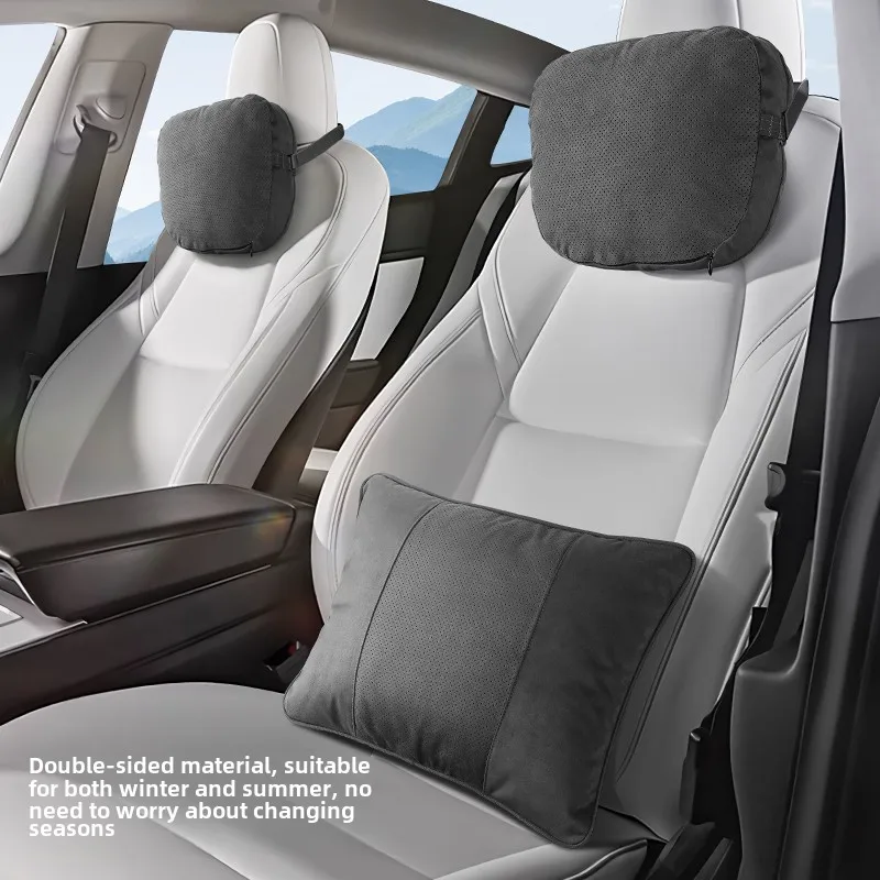Double-Sided Car Seat Cushion（Suede + Plush Fleece） - Headrest & Lumbar Support, All Vehicles Compatible, Luxury Comfort for Lon - Image 2