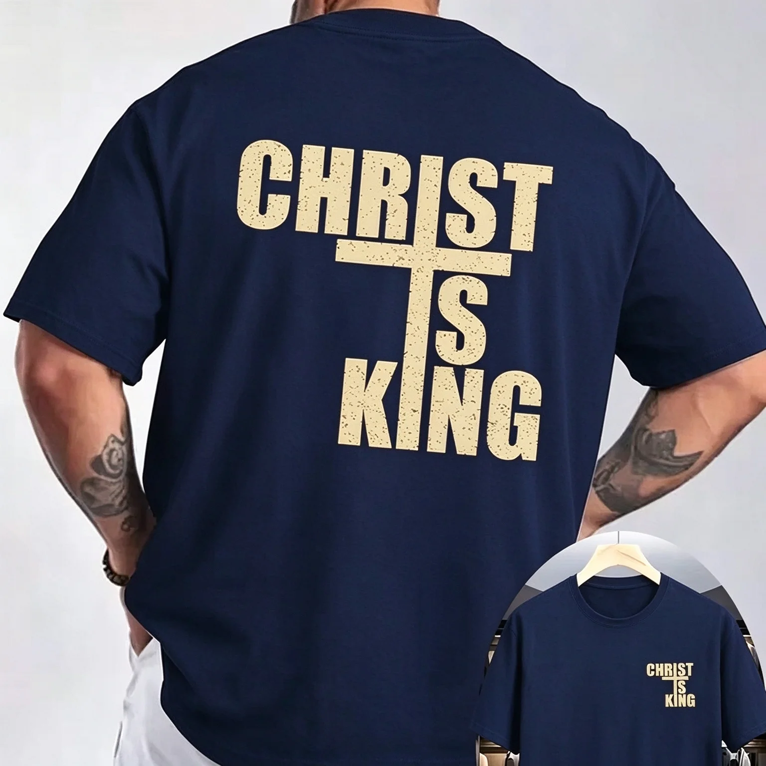 2026 New Family Matching Oversized Unisex T Shirt Christ Is King Cross Back Graphic Tee Casual Streetwear Cotton Top
