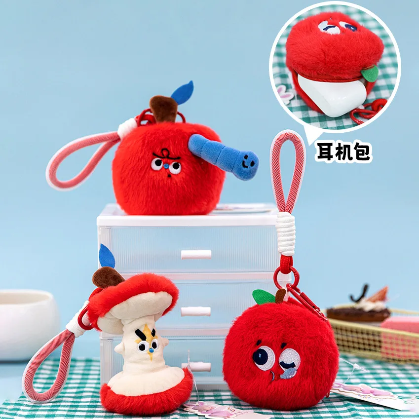 Cartoon Anime Fruit Series Plush Toys Funny Apple Long Worm Creative Design Apple Core Plush Doll Keychain Coin Purse Cute Gift