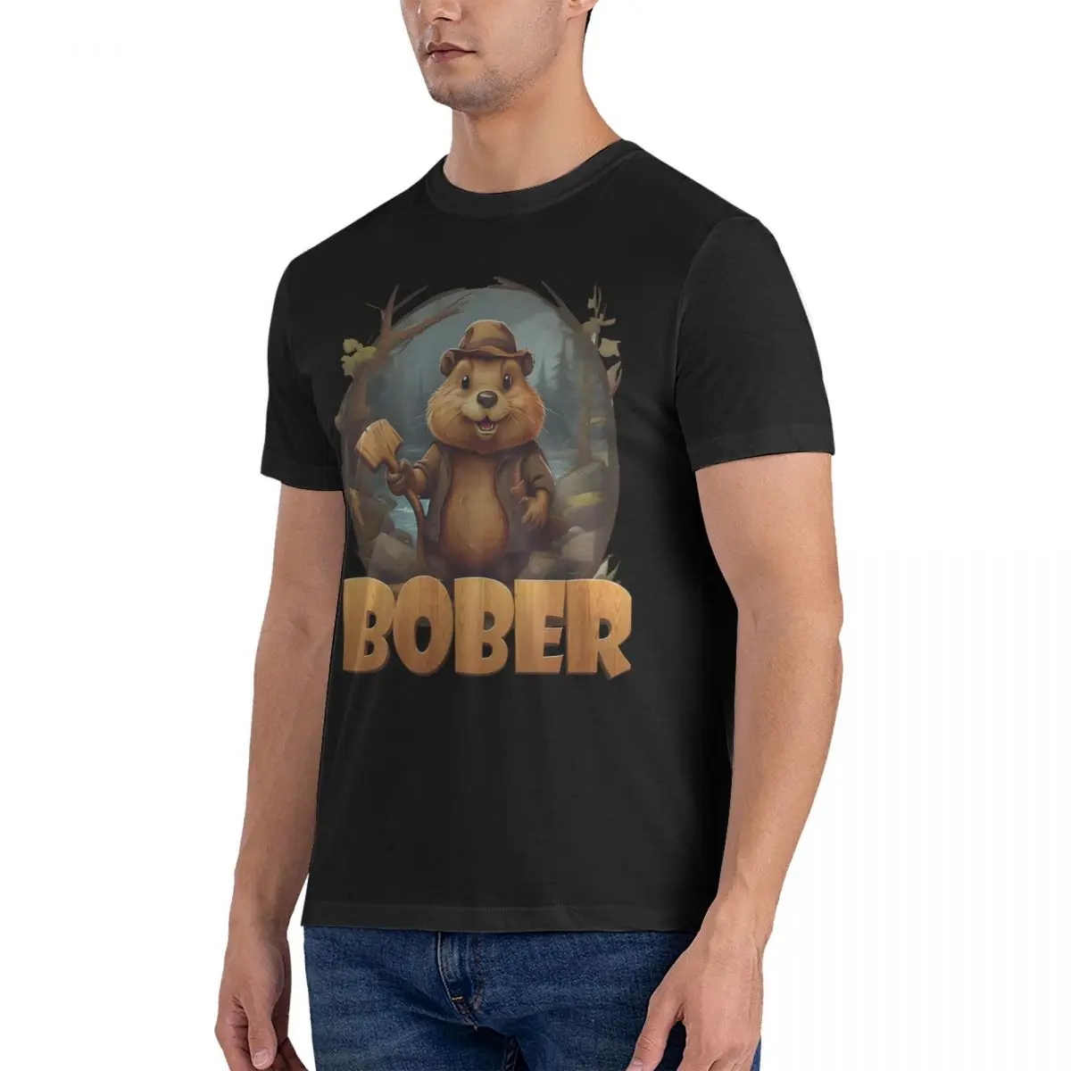 Men T-Shirts Beaver Humorous Pure Cotton Tees Short Sleeve Bobr Kurwa T Shirts O Neck Clothing Graphic