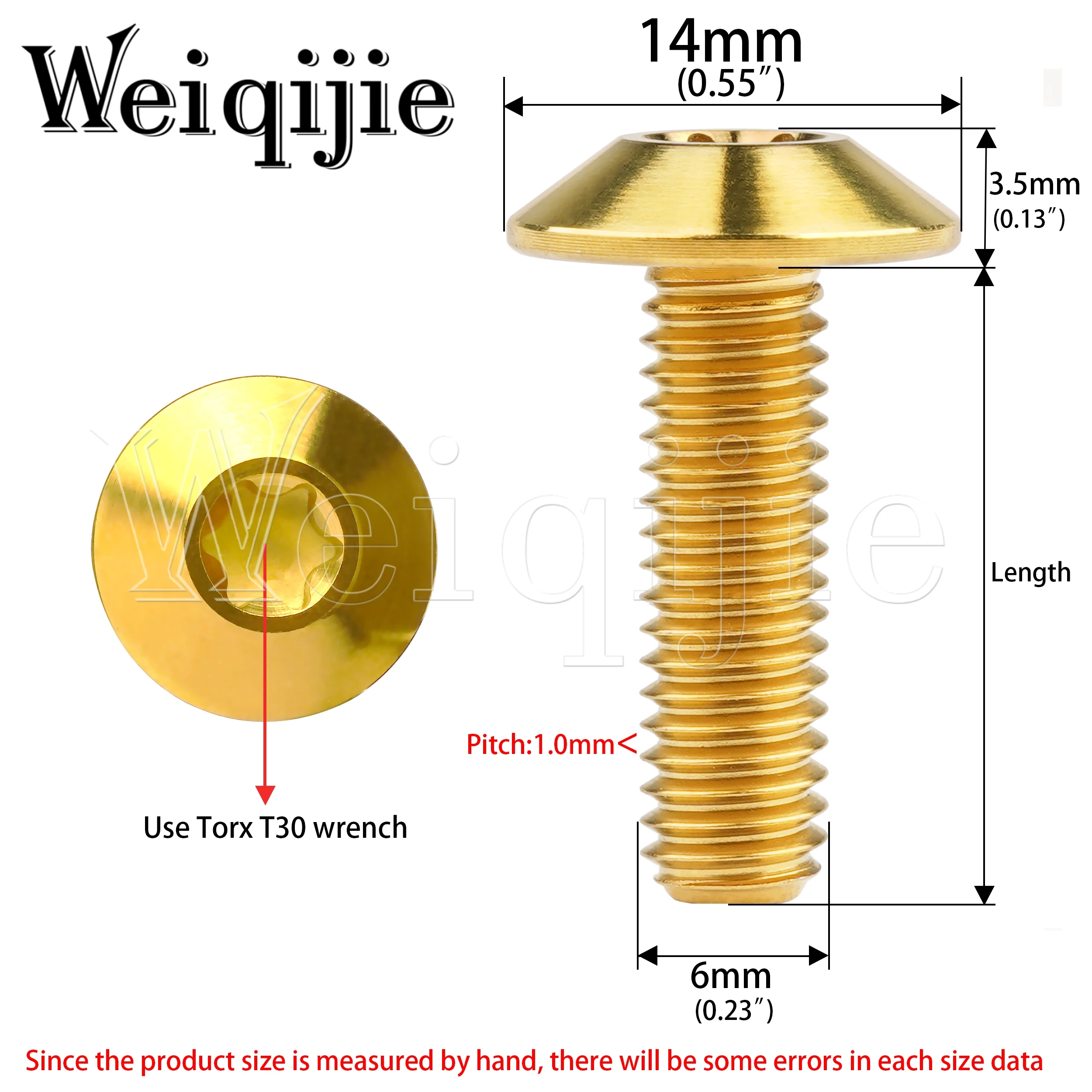 Weiqijie 6 peças parafuso de titânio m5x1 2/15/20/25mm m6x1 2/15/20mm parafuso de cabeça torx para fixadores de acessórios de bicicleta