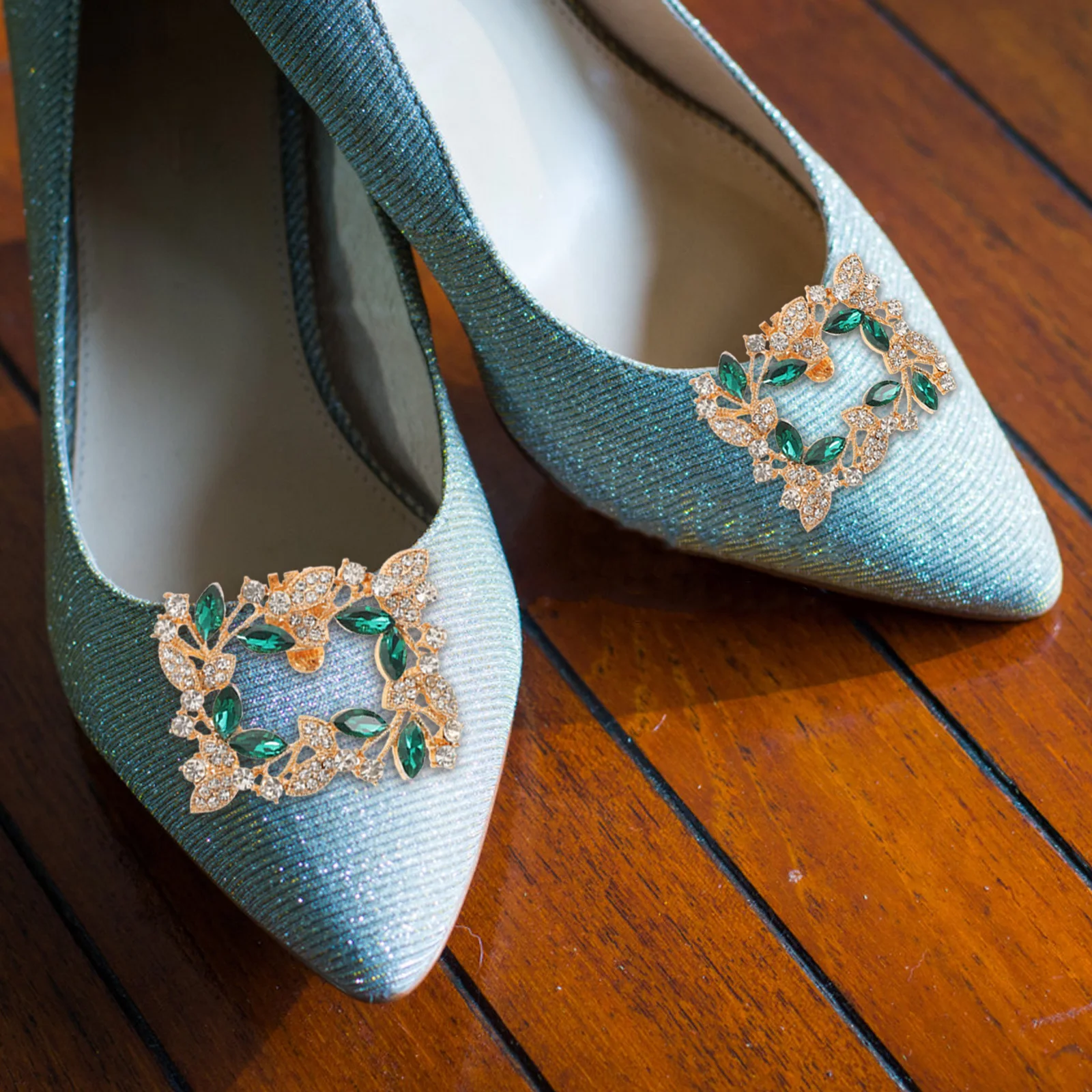

1 Pair Rhinestone 2.3X1.8Inch Green Sparkling Buckles For Women Wedding High Heels Flats Sandals Removable Charms Shoe Clips For