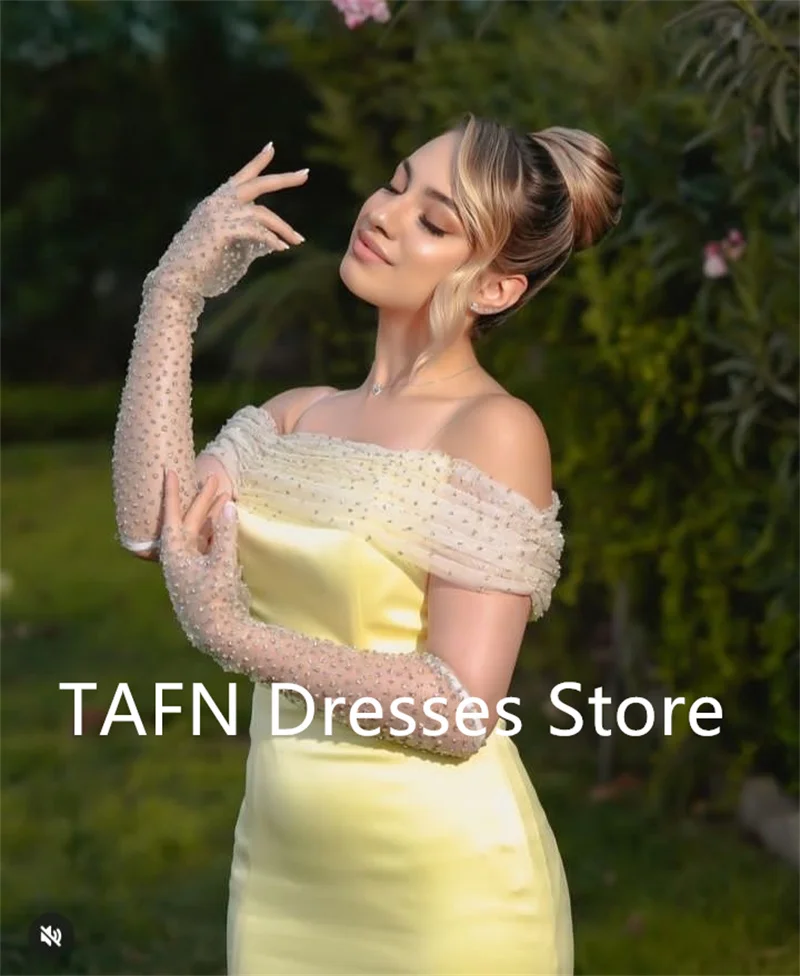 TAFN Elegant Yellow Mermaid Evening Dresses For Wedding Party Guest Off Shoulder Mixed Style Bridesmaid Dress Customized