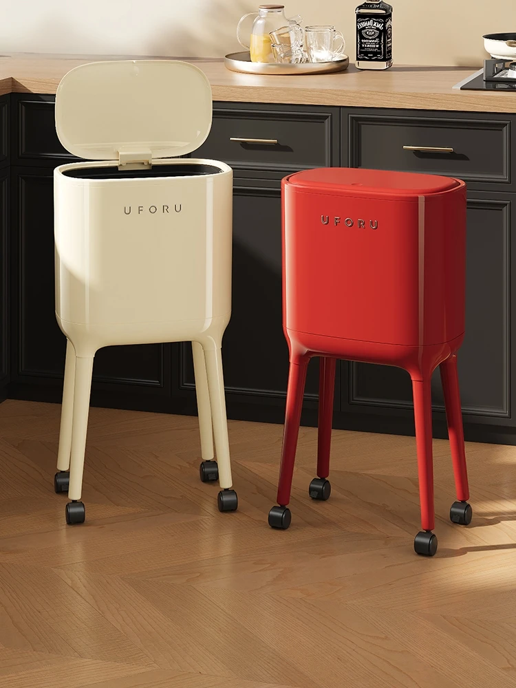 

Kitchen Tra Can Large Capaci Mobile High Foot No Bending Waist Cover Household 2025 New Model Aesthetic Value