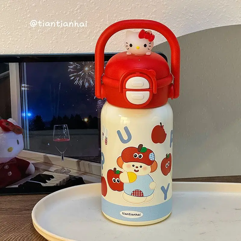 

Kawaii Hello Kitty Sanrio Cute Student Cartoon Insulated Cup Children Outdoor Drinking Glass Milk Cup Christmas Gifts for Kids