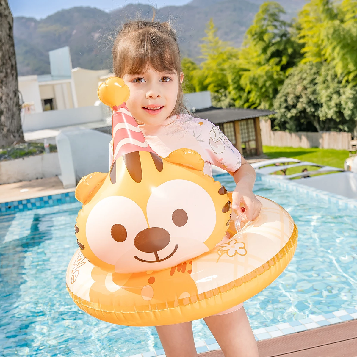 Kids Yellow Tiger Swimming Ring Inflatable Pool Float For 1-9 Years Old Boy Girl Water Play Swimming Pool Toys Swimming Circle