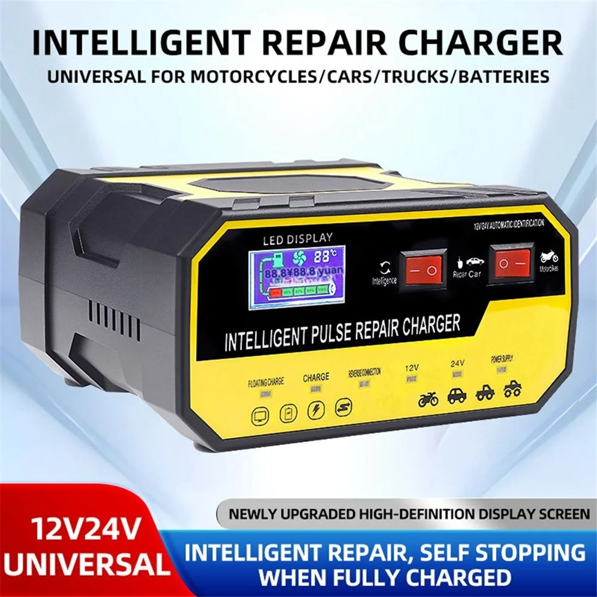 AA98 Universal Car Battery Charger 12v24v Intelligent Repair Motorcycle Battery Fully Automatic Fast Charger EU PLUG