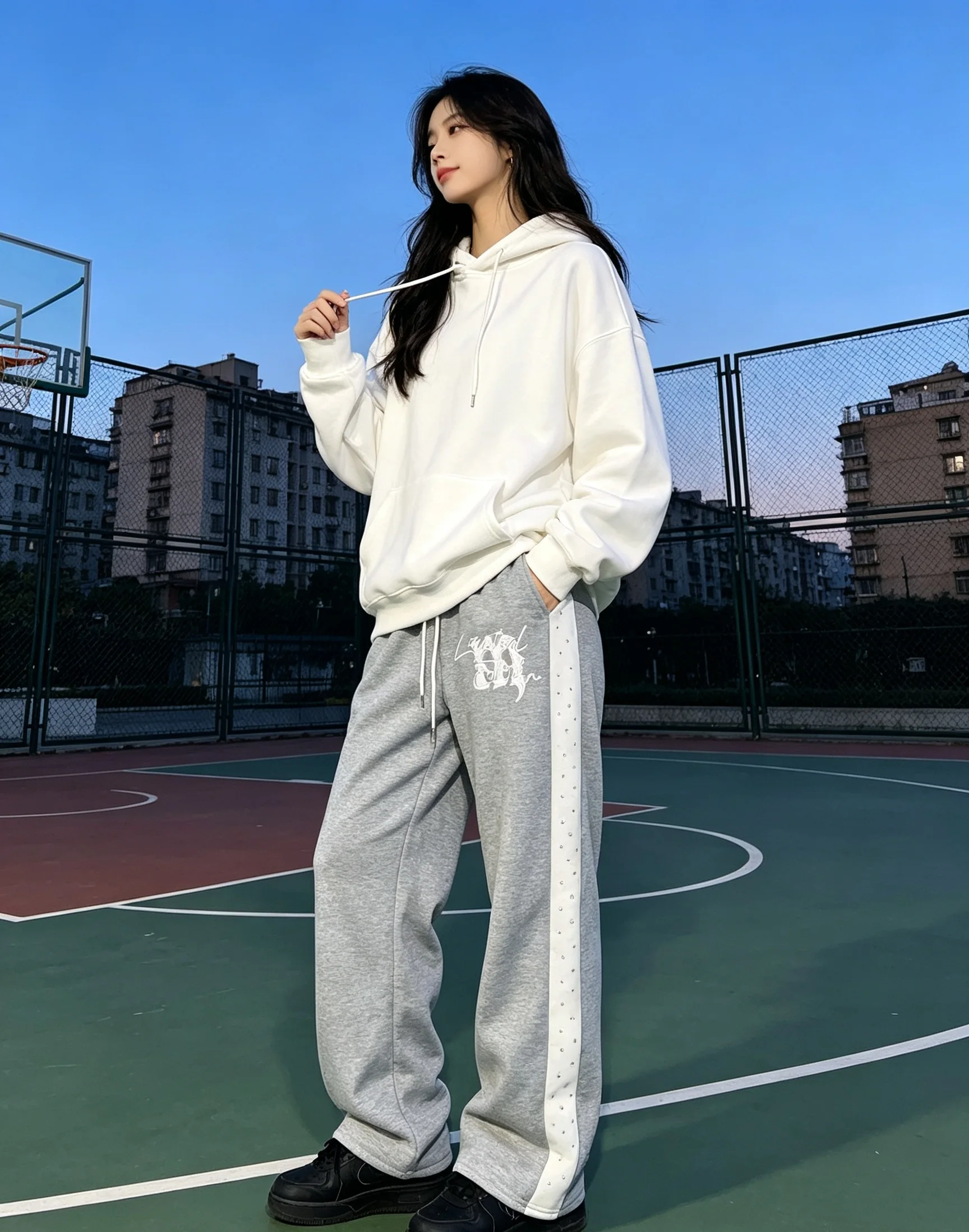 Unisex Rhinestone Side Panel Flared Sweatpants Embroidered Letter Wide Leg Track Pants Casual Streetwear Trousers