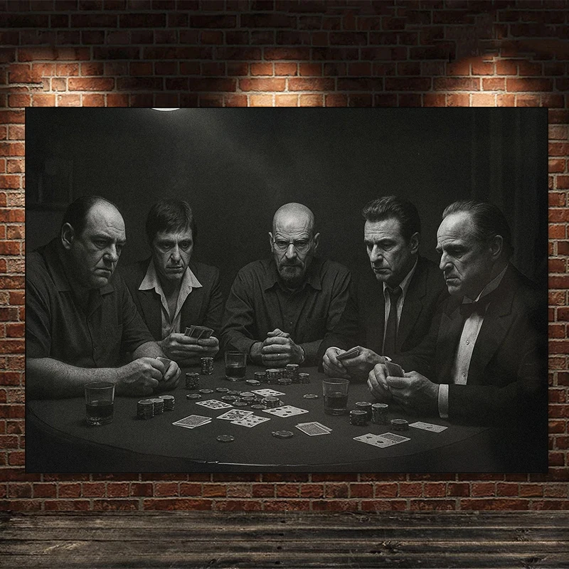 Black and White Gangster Movie Scarface Godfather Play Poker Posters Prints Canvas Painting Wall Art Picture for Room Home Decor