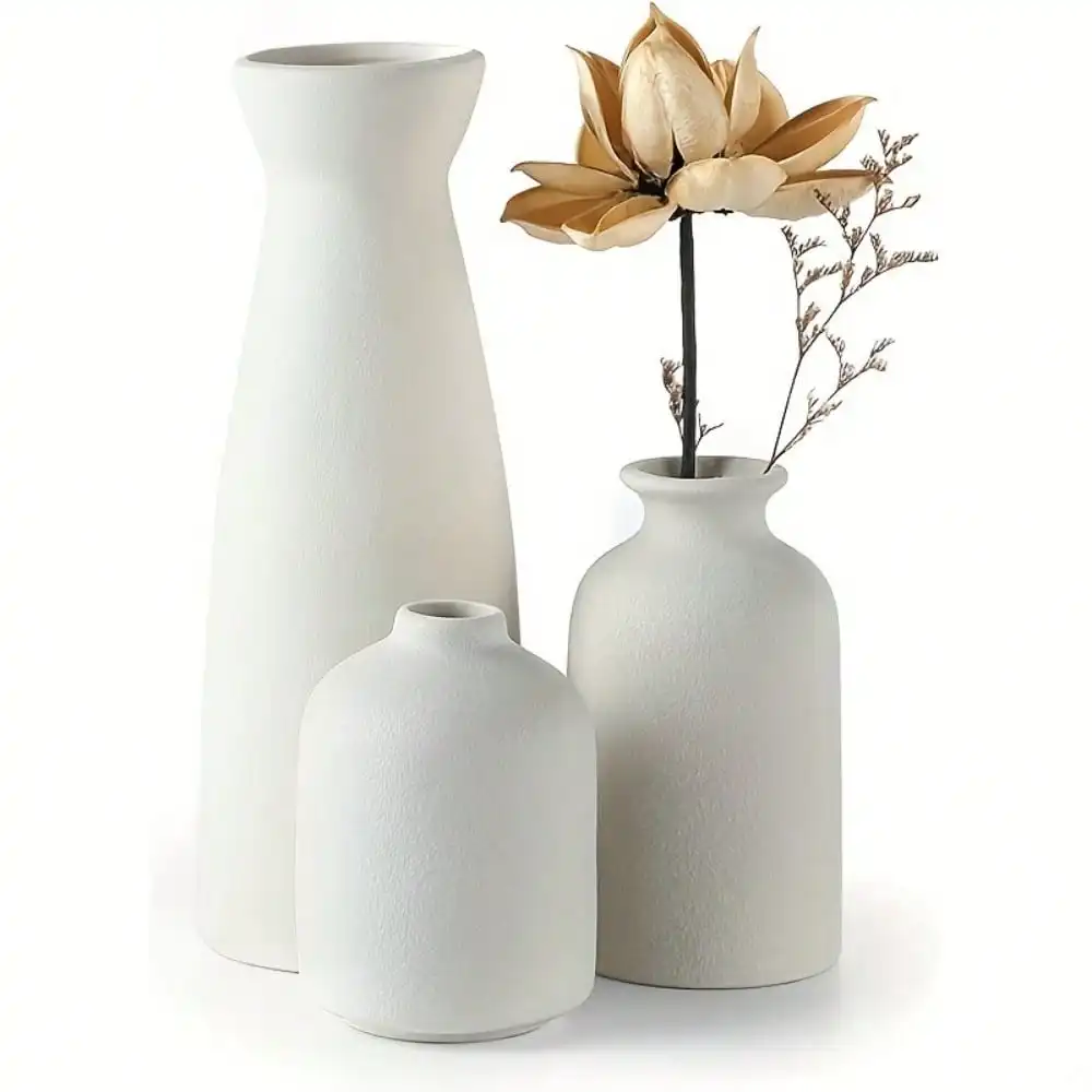 3pcs Bohemian Ceramic Vase Set, Modern Bohemian Farmhouse Home Decoration Vase, Living Room