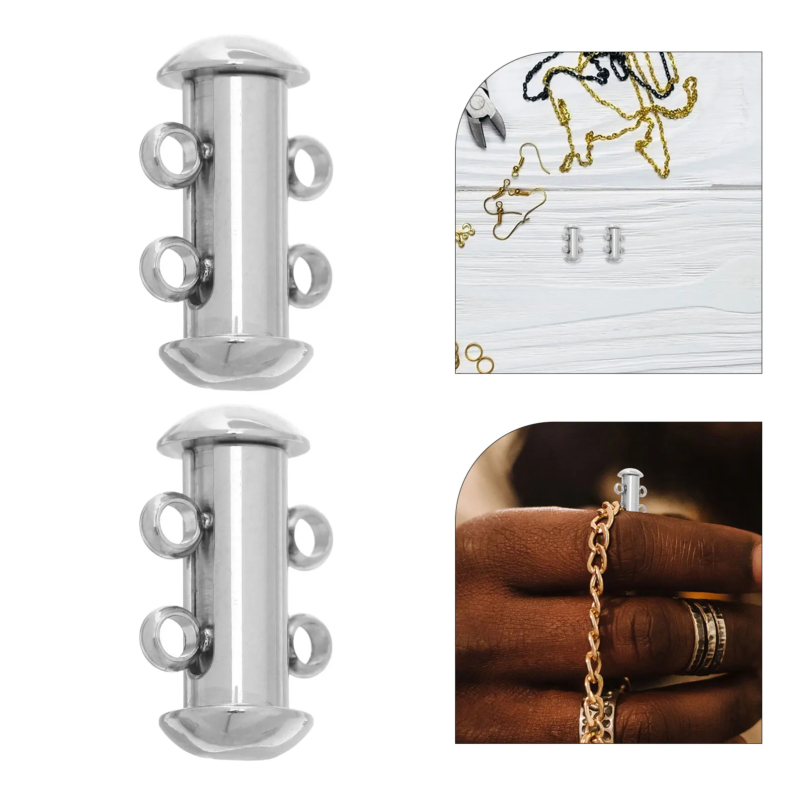 

5pcs Double-Row Chain Buckle Multi Layered Necklace Separator Stainless Steel Connector Clasp Diy Jewelry Secure Closure