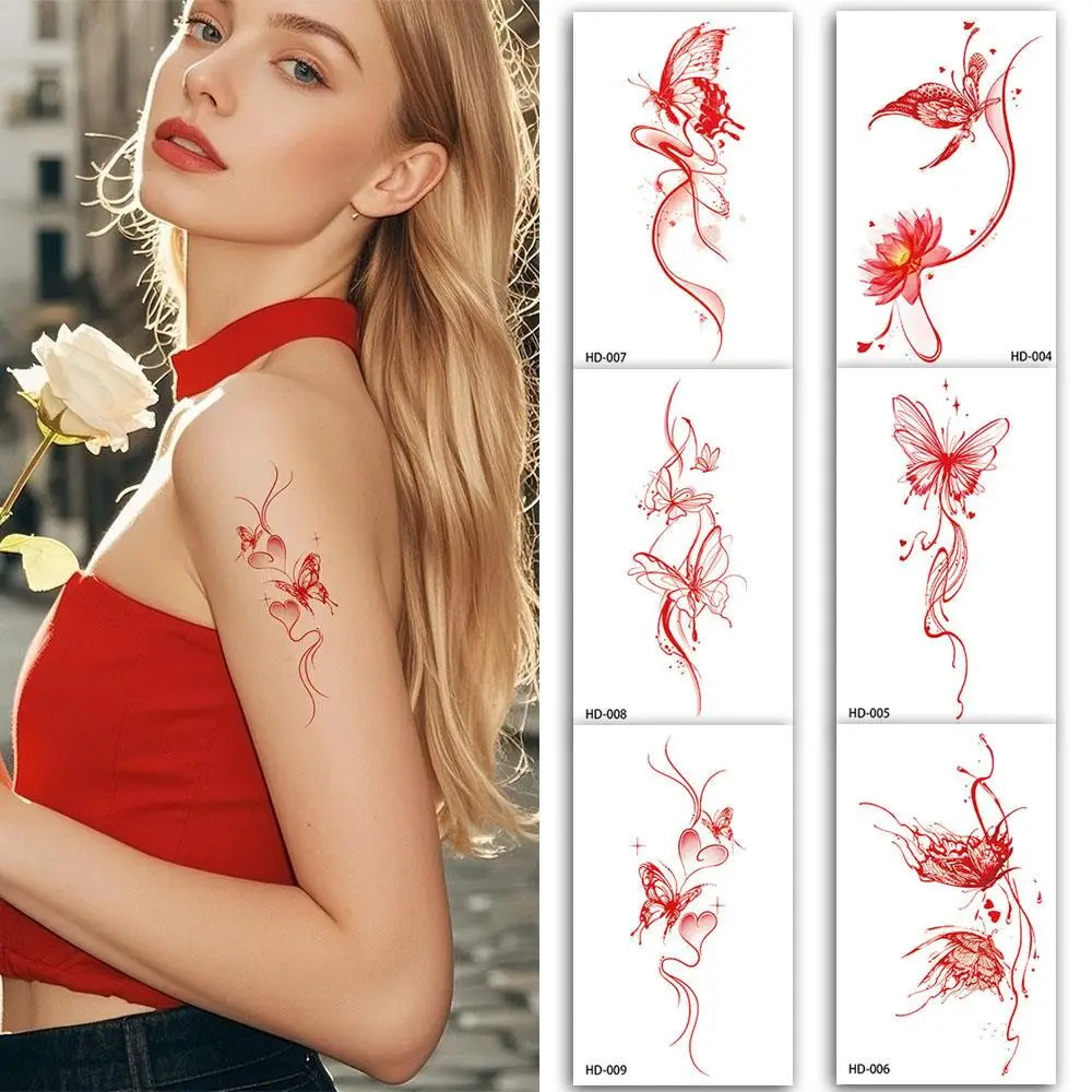 

Temporary Tattoo Retro Red Sticker Watercolor Butterfly Decor Body Arm Art Paster Face Bady Tattoo Waterproof Sticker DIY Paster