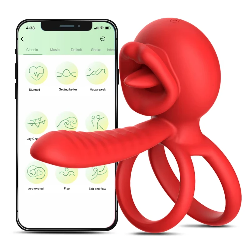 APP Vibrating Cock Ring Sleeve Rose Clitoral Vibrators Tongue Clit Stimulator Anal Plug Prostate Massager Sex Toys for Men Women