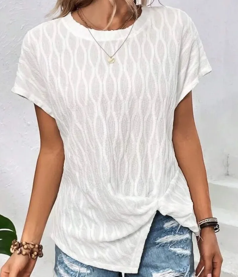

Women's Solid Color T-shirt 2025 Summer New Fashion O-neck Bat Sleeve Tshirt Temperament Casual Loose Solid Color Sporty Tops
