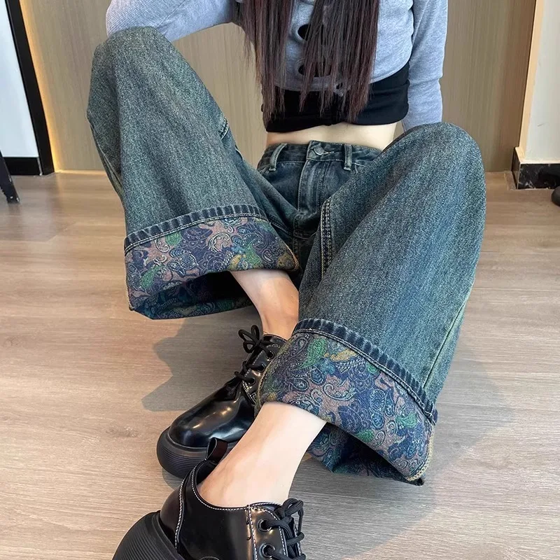 와이드 레그 팬츠 면 여성용 봄 시폰 플리츠 가벼운 러플 힙스터 감성 레저 통기성 시크 바지 2025