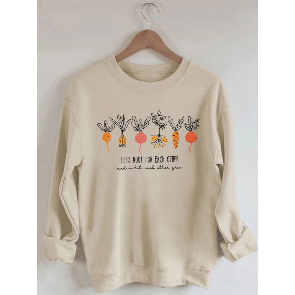 

Rheaclots Women's Lets Root For Each Other And Watch Each Other Grow Printed Cotton Female Cute Long Sleeves Sweatshirt