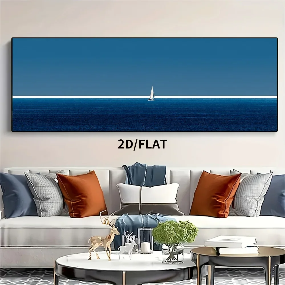1pc frameless Canvas Painting 2D Flat Large Modern Blue Ocean Sailboat Canvas Wall Art Printed Poster Frameless Minimalist Canva