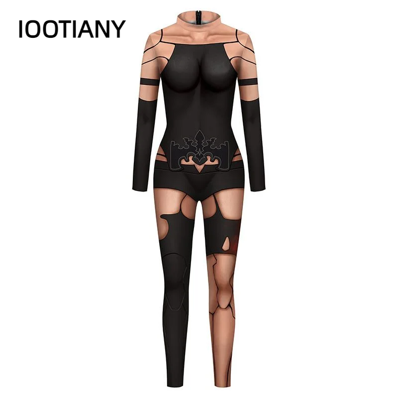 IOOTIANY Royal Sister Game Wind Print Sexy Bodysuits Women  Long Sleeve Cosplay New Party Black Silk Stockings Jumpsuits 2024