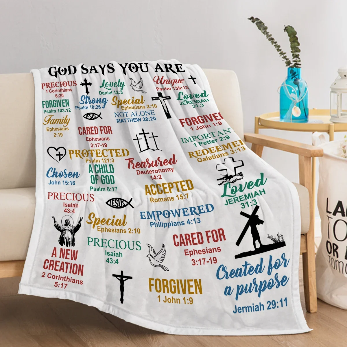 

Jesus Christ Print Blanket Cross and Pigeon winter Printed Blanket for Women Men Cozy Blanket for Sofa Bed Living Room cover