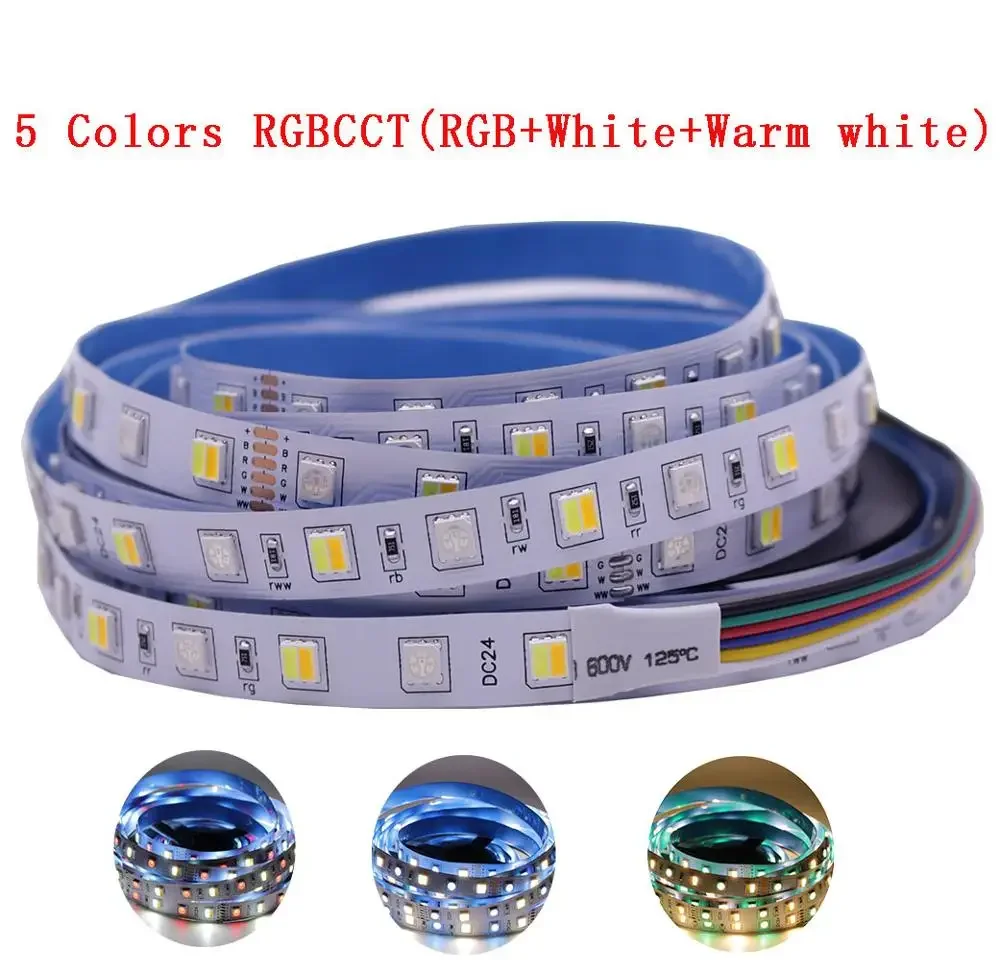 Taśma LED 5050 112 120 108 96 60Led/M RGB + W + WW RGBW RGBWW 12mm PCB 5M 4 in1 5 in1 rgbct RGBWW elastyczny taśma oświetleniowa LED 12V 24V