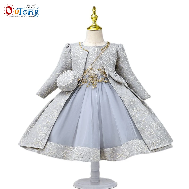 

Outong Autumn Spring Children Dresses Girls Gold Appliques Party Clothing 3-9 Years Princess Kids Dresses For Girls Costume