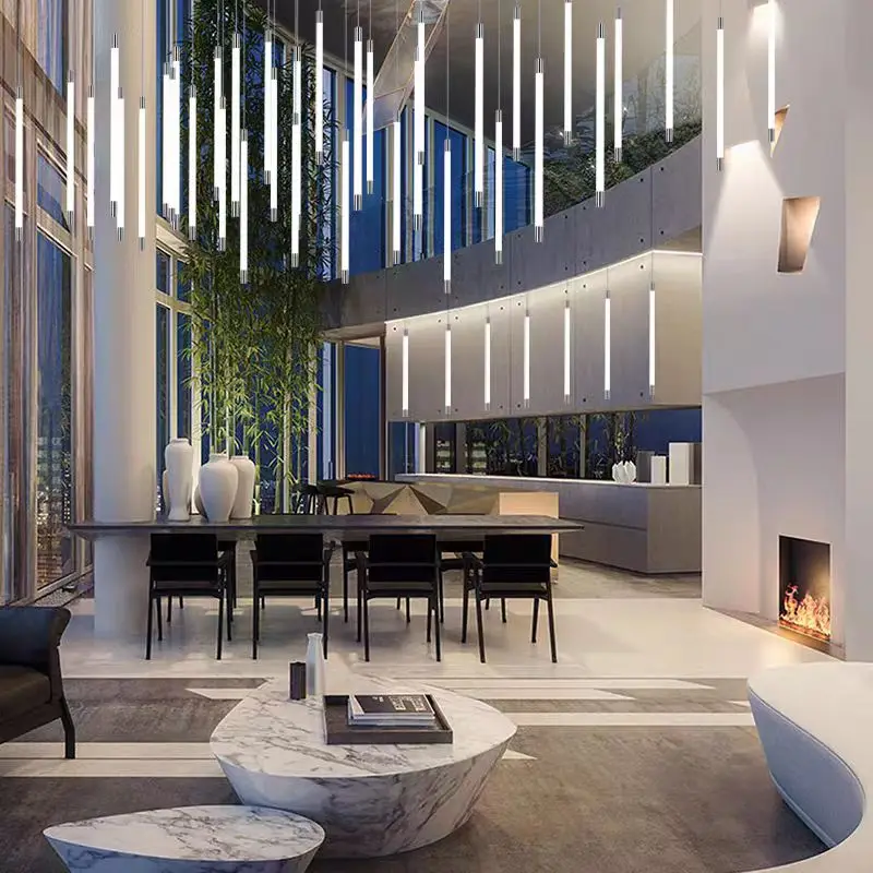 LED cylindrical chandelier with 360 ° light circular tube long line chandelier suitable for dining table bars bedside shop hotel
