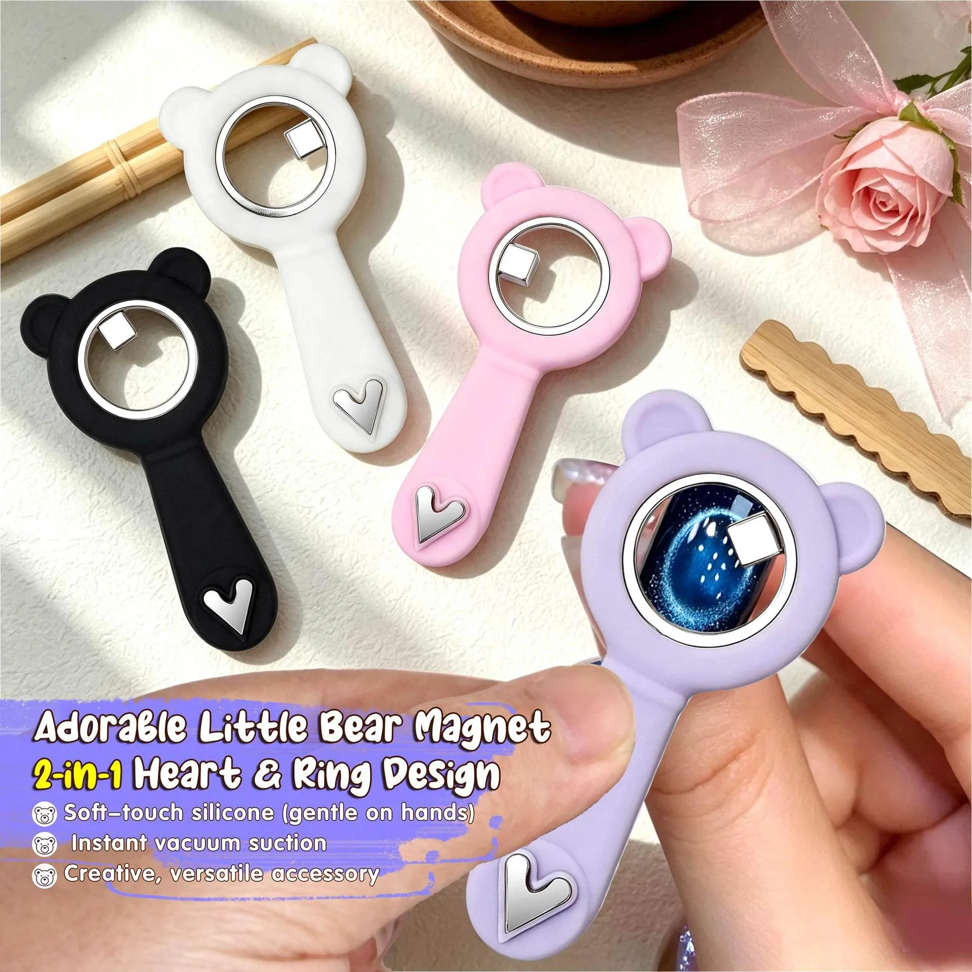 YIKOOLIN 2 In 1 Cute Bear Cat Eye Magnet Dual End Heart Shape Magnetic Stick for Cat Eye Gel Nail Polish DIY Manicure Salon Tool view 5