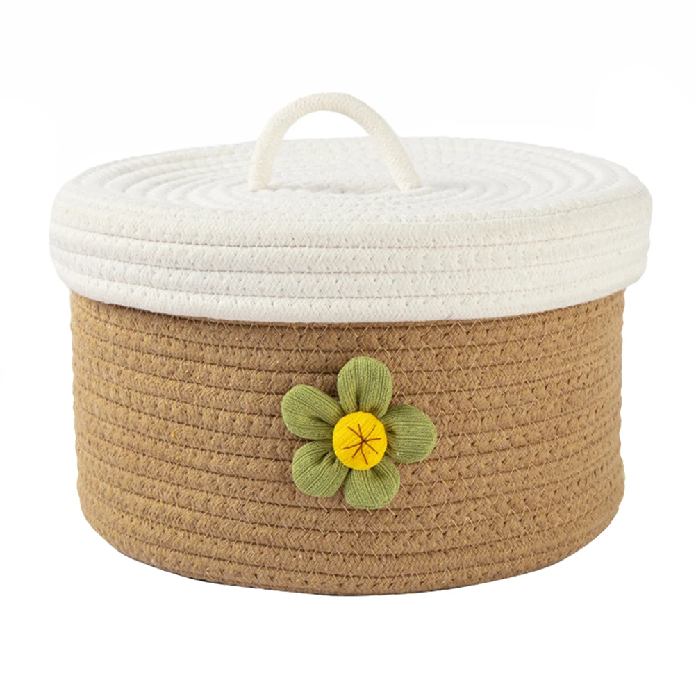 

Lidded Storage Box Woven Cotton Rope Basket Medium Brown Suitable Living Room Bedroom Office Storage Container Home Decor