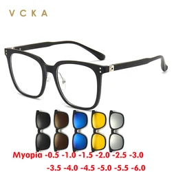 VCKA 6 In 1 Men Women Polarized Myopia Sunglasses Big Frame Optical Square Magnet Clip Custom prescription Glasses -1.0~-6.0