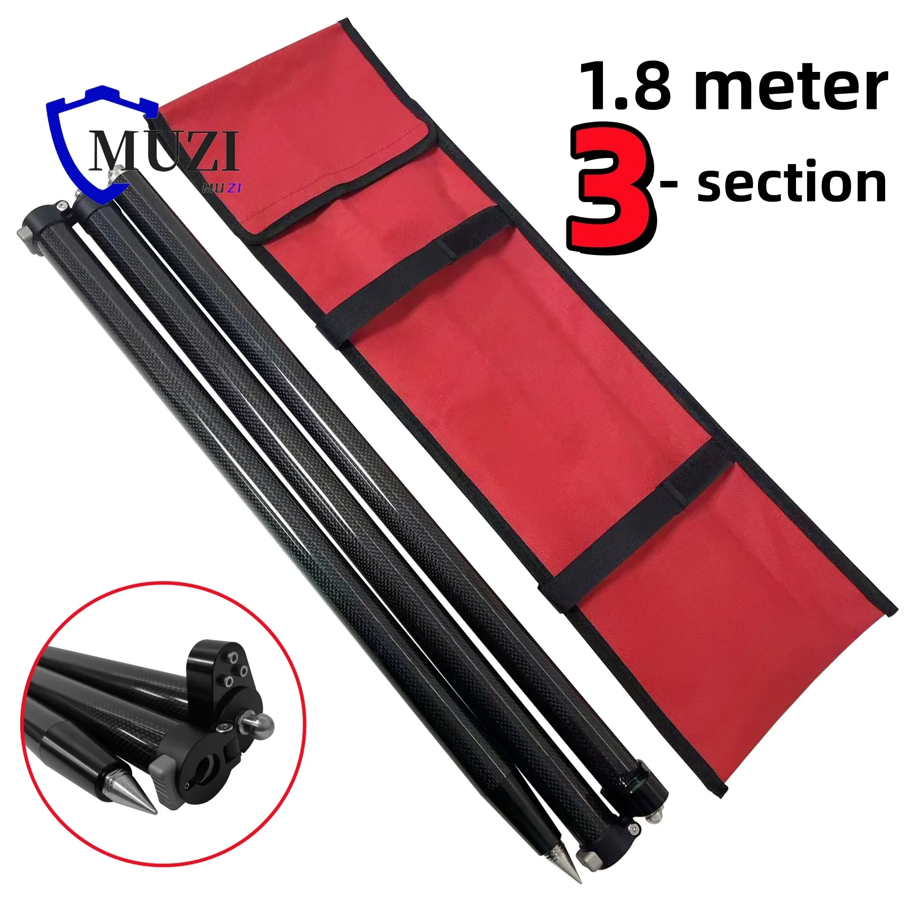 

1.8m 3-Section Carbon Fiber Folding Survey Pole with Quick Release Connectors, 32mm RTK GNSS Prism GPS Rover Rod with 5/8 Thread