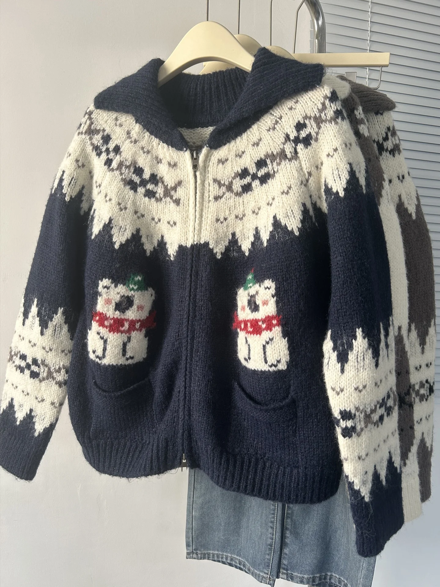 

Loose Fit Fair Isle Knitted Sweater Coat Women's plus Size Autumn Winter Warm Thi High Collar Zipper Cardigan Korean Sle