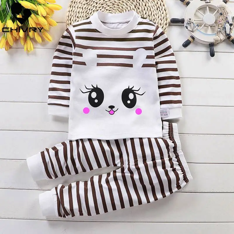 2023 Newborn Kids Boys Girls Pajama Sets Cartoon Long Sleeve Cute T-Shirt Tops with Pants Toddler Baby Autumn Sleeping Clothes