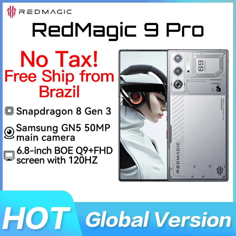 NO Tax Brazil ship Global Version RedMagic 9 Pro 5G Phone 6.8“Full Flat FHD+ Game Phone Snapdragon 8Gen 3 6500mAh 50MP NFC