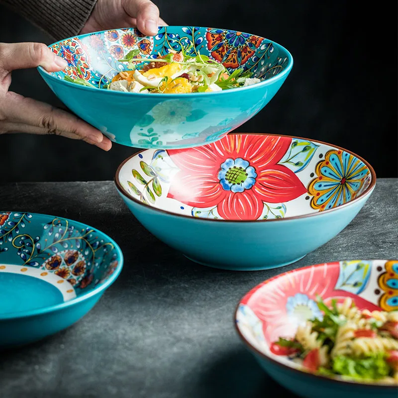 

Export ceramic tableware hand-painted noodle bone soup bowl porcelain deep Salad Fruit Plate household microwave