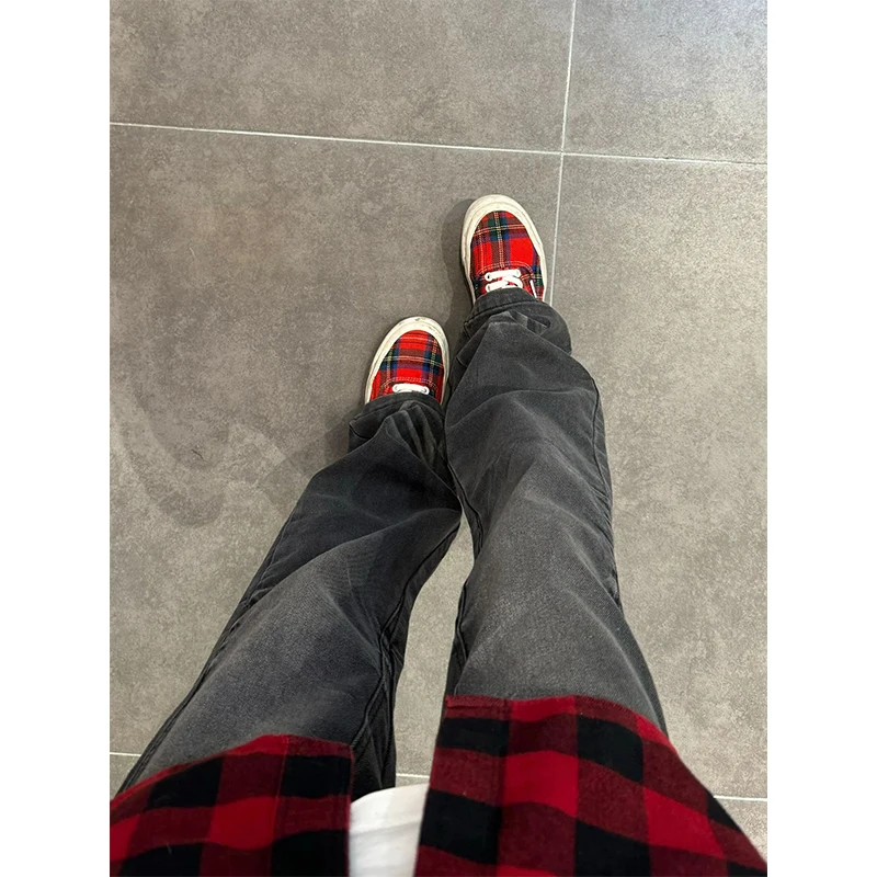 

American High Street Men's Jeans Autumn Winter Faion Brand Waed Tie Dye Pants Slim Straight Leg Long Jeans