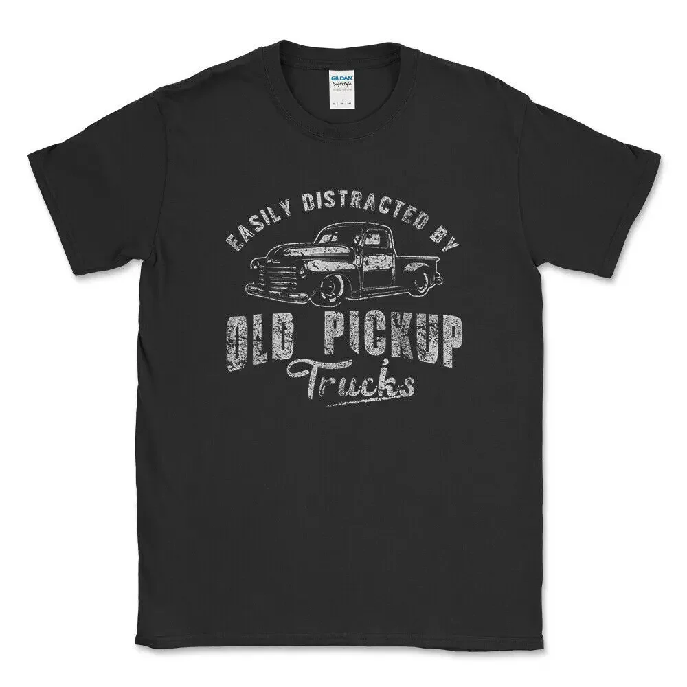 New Easily Distracted By Old Pickup Square Body Trucks Lowrider T-Shirt M-3XL