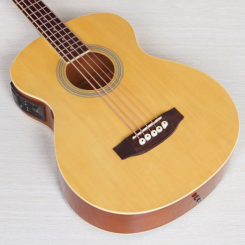4 String 5 String Acoustic Bass Guitar with EQ 43 Inch Full Sapele/Basswood Mini Body Brown&Natural Color with Flaw