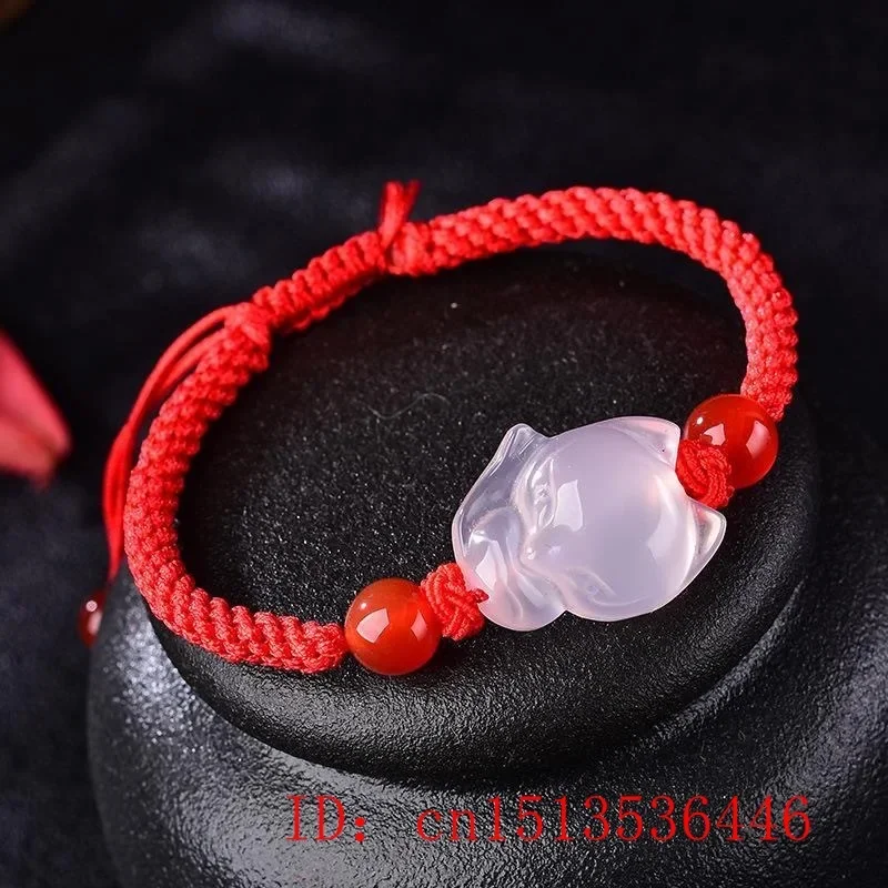 Bracelet élastique en Agate rose naturelle chinoise, calcédoine, Jade, renard, bijoux, nœud à la main, accessoires DIY, amulette cadeau pour femmes et hommes