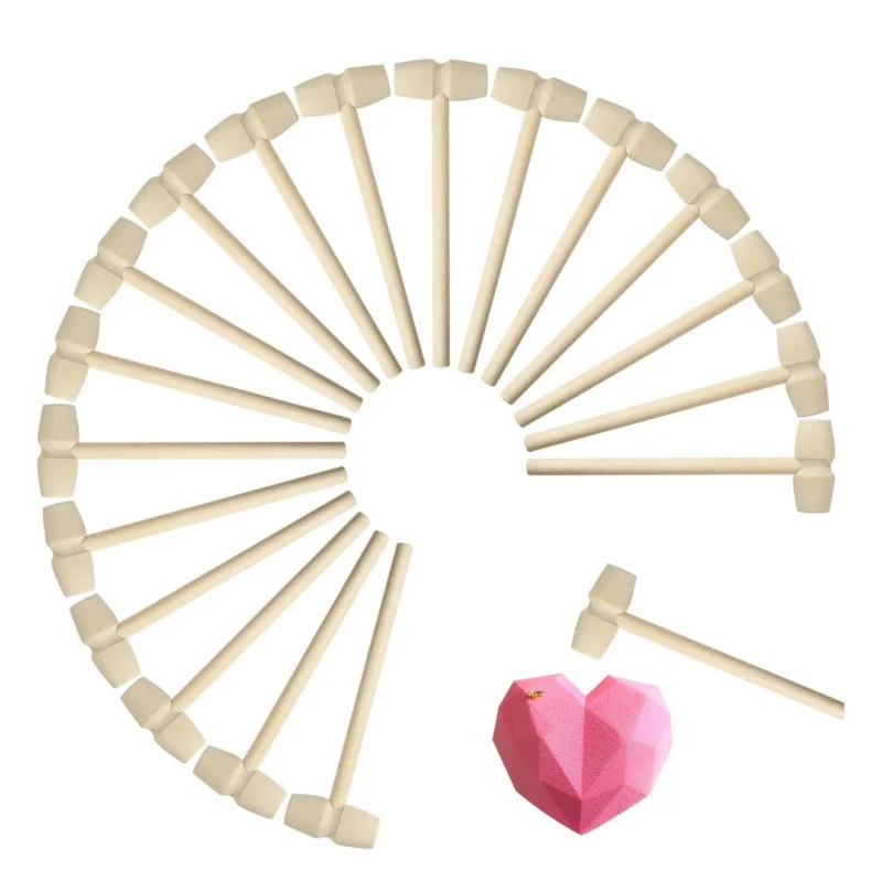 

50/100pcs Mini Wood Hammers, Smooth Solid Hardwood Toy Mallets for DIY Craft, Chocolate Breakable Heart, Party Games