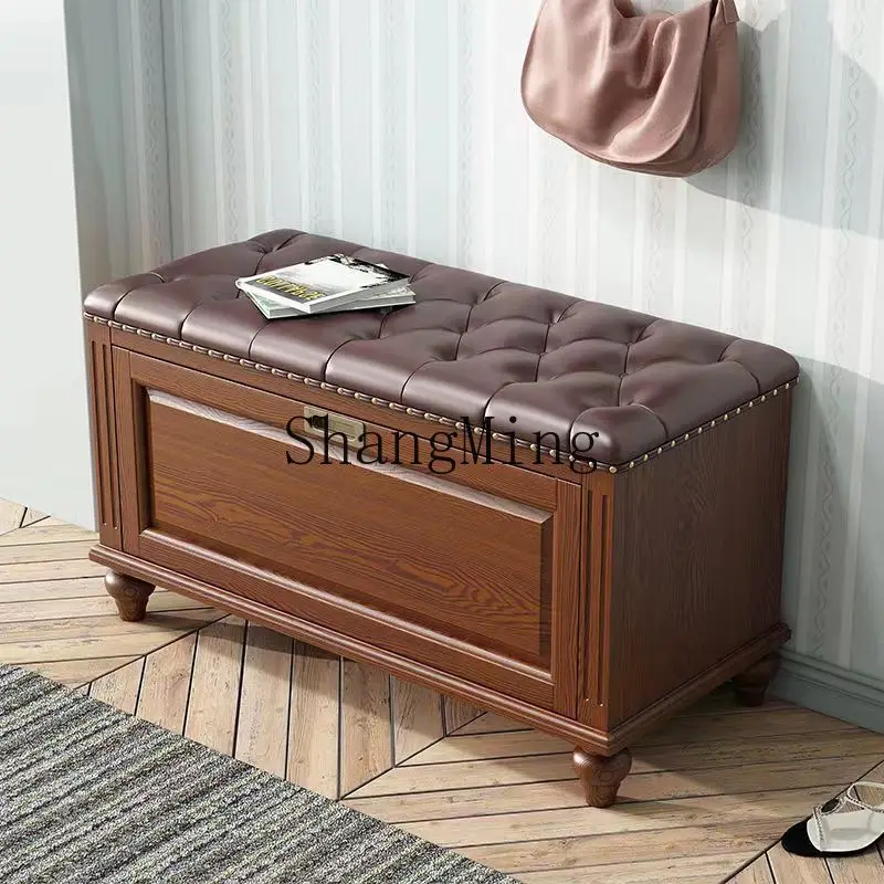 FG wood tipping bucket shoe change stool can be sat in the foyer, shoe stool simple entry home door shoe cabinet